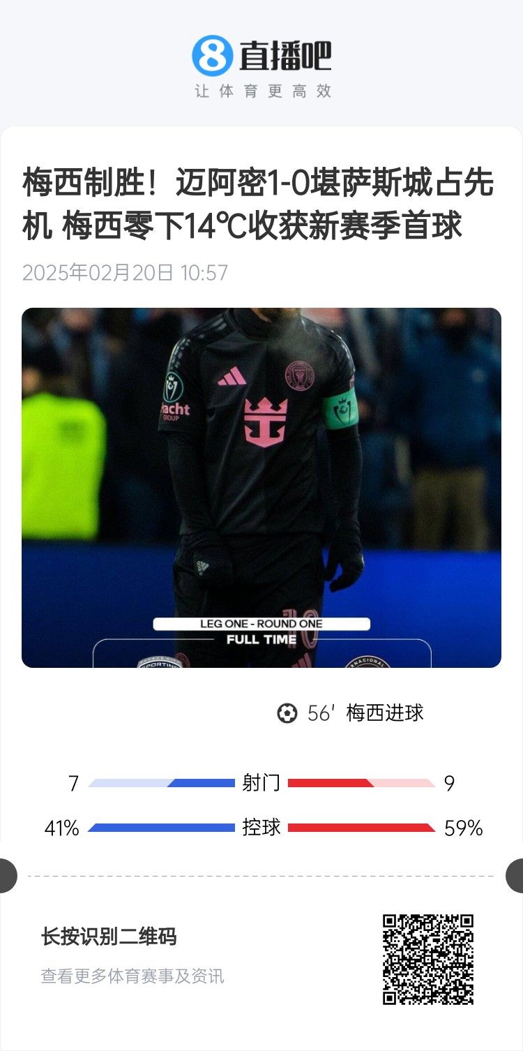  冰火兩重！梅西上一場-14℃進球，本場美職聯(lián)21°C